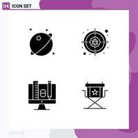 4 Thematic Vector Solid Glyphs and Editable Symbols of astronomy computer space cyber scale Editable Vector Design Elements