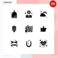 Pack of 9 Modern Solid Glyphs Signs and Symbols for Web Print Media such as hotel sport dollar golf luck Editable Vector Design Elements