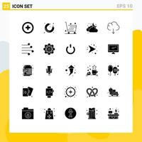 25 iconos creativos, signos y símbolos modernos de datos, clima, comercio electrónico, nube lunar, elementos de diseño vectorial editables vector