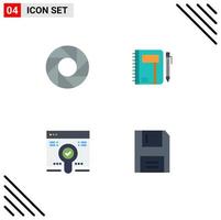 Group of 4 Modern Flat Icons Set for camera sketch workbook notepad search Editable Vector Design Elements