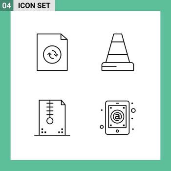 paquete de línea de vector editable de 4 colores planos de línea de llenado simple de diseño de documento aplicación de archivo de cono elementos de diseño de vector editables