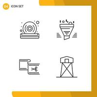 Editable Vector Line Pack of 4 Simple Filledline Flat Colors of disc clip player sort edit Editable Vector Design Elements