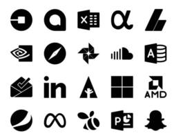 20 Social Media Icon Pack Including linkedin microsoft access nvidia music soundcloud vector