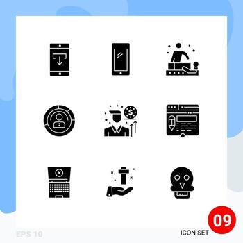 Group of 9 Modern Solid Glyphs Set for people features android diagram spa Editable Vector Design Elements