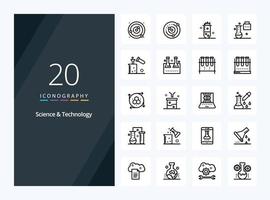 20 Science And Technology Outline icon for presentation vector