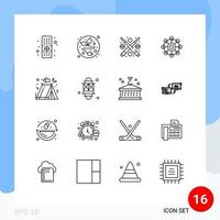 16 User Interface Outline Pack of modern Signs and Symbols of tent holidays game camping machine learning Editable Vector Design Elements