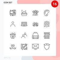 Pack of 16 Modern Outlines Signs and Symbols for Web Print Media such as profile personal color paint drawing Editable Vector Design Elements
