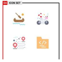 Set of 4 Commercial Flat Icons pack for boat road bicycle heart path Editable Vector Design Elements