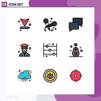 Mobile Interface Filledline Flat Color Set of 9 Pictograms of calculating women chatting police guard Editable Vector Design Elements