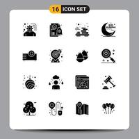 16 User Interface Solid Glyph Pack of modern Signs and Symbols of devices cresent relax moon eid Editable Vector Design Elements