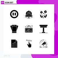 9 Universal Solid Glyphs Set for Web and Mobile Applications board smartphone flower phone device Editable Vector Design Elements