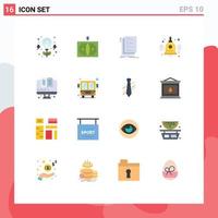Pictogram Set of 16 Simple Flat Colors of education bell code education list Editable Pack of Creative Vector Design Elements