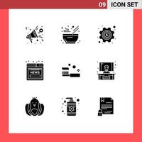 User Interface Pack of 9 Basic Solid Glyphs of bath online hot news settings Editable Vector Design Elements