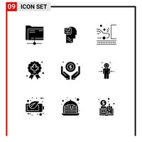 Set of 9 Modern UI Icons Symbols Signs for quality award male leaf safety Editable Vector Design Elements