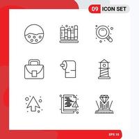 Modern Set of 9 Outlines Pictograph of paper global library logistic bag Editable Vector Design Elements