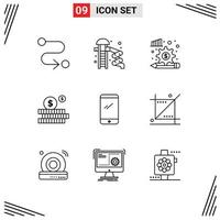 Set of 9 Modern UI Icons Symbols Signs for android smart phone diagram phone investment Editable Vector Design Elements