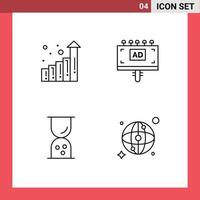 Mobile Interface Line Set of 4 Pictograms of graph outline ad signboard world Editable Vector Design Elements