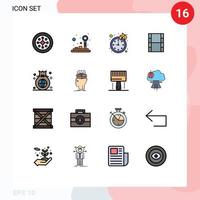 Universal Icon Symbols Group of 16 Modern Flat Color Filled Lines of global business deadline bag movi Editable Creative Vector Design Elements