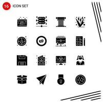 Modern Set of 16 Solid Glyphs Pictograph of centricity farming cooler farm corn Editable Vector Design Elements