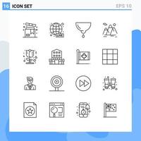 Outline Pack of 16 Universal Symbols of hiking mountain world wide mountains milk Editable Vector Design Elements