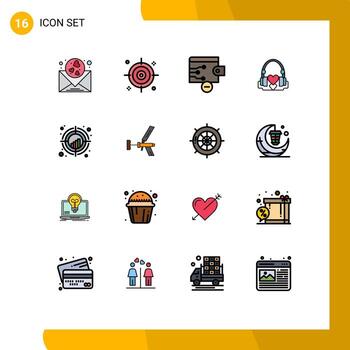 Modern Set of 16 Flat Color Filled Lines and symbols such as plot chart remove wedding love Editable Creative Vector Design Elements