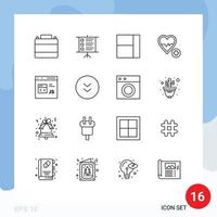 paquete de iconos de vector de stock de 16 signos y símbolos de línea para el desarrollo de elementos de diseño de vector editables de corazón de código de cuadrícula de codificación