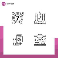 Modern Set of 4 Filledline Flat Colors Pictograph of ask voltmeter support magnet watt Editable Vector Design Elements