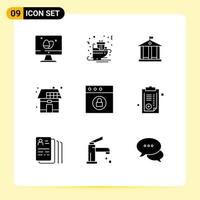 9 iconos creativos signos y símbolos modernos de la casa de trineo de energía de la aplicación elementos de diseño vectorial editables ecológicos vector