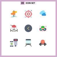 Flat Color Pack of 9 Universal Symbols of left arrow snow furniture decoration Editable Vector Design Elements