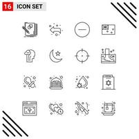 Pack of 16 Modern Outlines Signs and Symbols for Web Print Media such as brain flag remove country aussie Editable Vector Design Elements