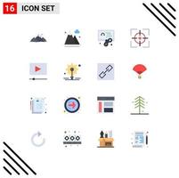 Flat Color Pack of 16 Universal Symbols of cinema focus mountains crosshair game Editable Pack of Creative Vector Design Elements