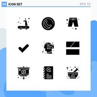 Solid Glyph Pack of 9 Universal Symbols of thinking mind pants human tick Editable Vector Design Elements