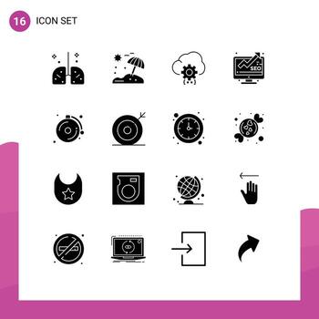 16 Universal Solid Glyphs Set for Web and Mobile Applications alarm monitor cloud marketing process Editable Vector Design Elements