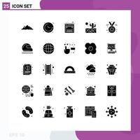 Modern Set of 25 Solid Glyphs and symbols such as badge weather navigation sun web Editable Vector Design Elements