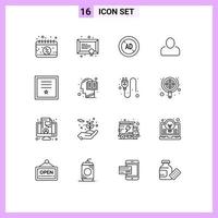 Group of 16 Modern Outlines Set for post badges ad user administrator Editable Vector Design Elements