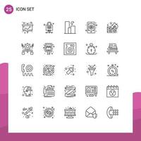 Mobile Interface Line Set of 25 Pictograms of mail email technology app night Editable Vector Design Elements