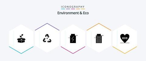 Environment And Eco 25 Glyph icon pack including energy. battery. garbage. environment. ecology vector