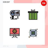 User Interface Pack of 4 Basic Filledline Flat Colors of chart setting research christmas electric Editable Vector Design Elements