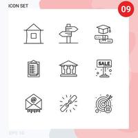 Pack of 9 Modern Outlines Signs and Symbols for Web Print Media such as bank result wedding report card graduation Editable Vector Design Elements