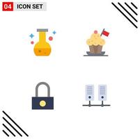 Set of 4 Modern UI Icons Symbols Signs for tube lock test cooker security Editable Vector Design Elements