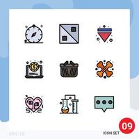 9 iconos creativos signos y símbolos modernos de cesta de comercio electrónico flecha dinero dólar elementos de diseño vectorial editables vector