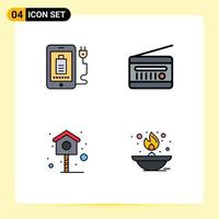 Universal Icon Symbols Group of 4 Modern Filledline Flat Colors of mobile bird plug radio spring Editable Vector Design Elements