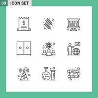 9 User Interface Outline Pack of modern Signs and Symbols of physicists wardrobe analytics interior sales Editable Vector Design Elements