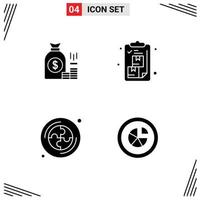 Universal Icon Symbols Group of 4 Modern Solid Glyphs of money delivery finance wealth package Editable Vector Design Elements