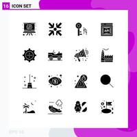 Mobile Interface Solid Glyph Set of 16 Pictograms of technology gadget security devices application programmer interface Editable Vector Design Elements