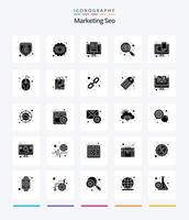 marketing creativo seo 25 glifo paquete de iconos negro sólido como web. diseño. Blog. objetivo. ojo vector