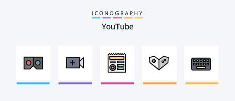 la línea de youtube llenó el paquete de 5 íconos, incluido el básico. ui 3d. básico. chat. diseño de iconos creativos vector
