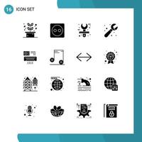 Group of 16 Modern Solid Glyphs Set for air plumbing architect plumber tool Editable Vector Design Elements