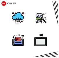 Pack of 4 creative Filledline Flat Colors of journalist e weather arts mobile Editable Vector Design Elements