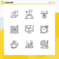 Set of 9 Commercial Outlines pack for heart medical computer news broadcasting Editable Vector Design Elements